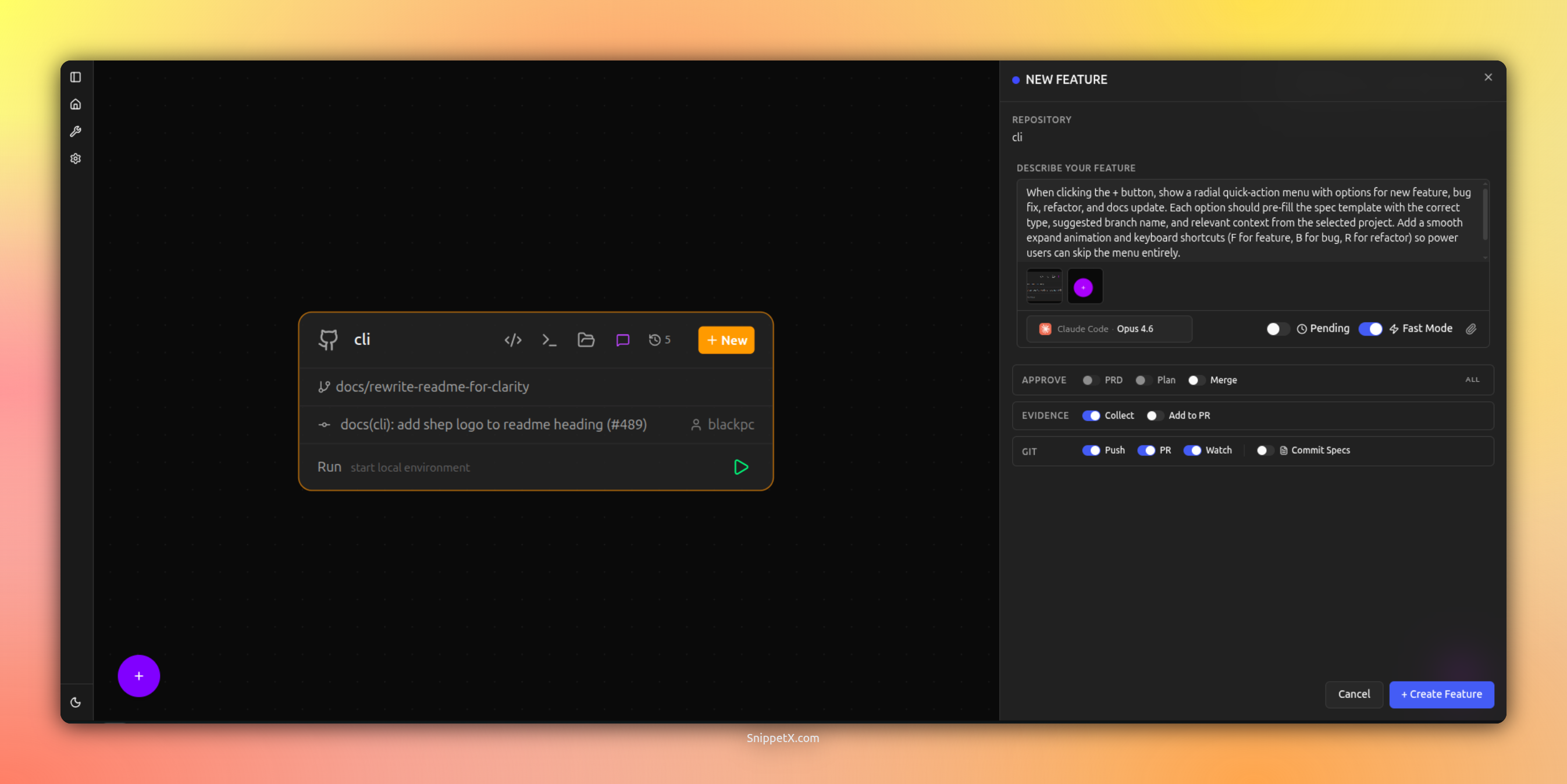 Creating a feature in the Shep dashboard with configurable automations