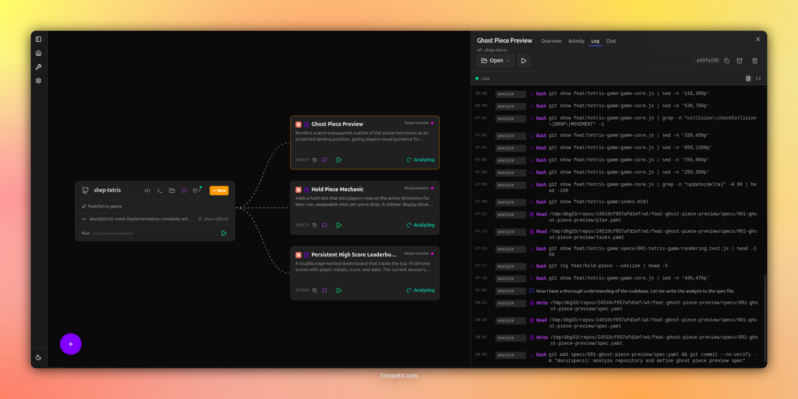 Shep dashboard with three features running in parallel